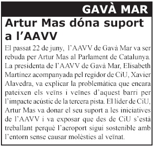 Notícia publicada a la publicació PARLEM-NE sobre la reuni de l'AVV de Gav Mar amb Aartur Mas (Número 8 - Juliol 2006)